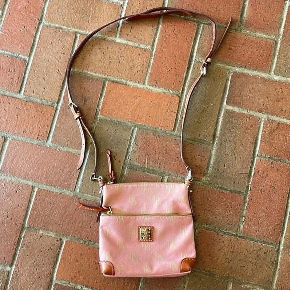 Dooney & Bourke Handbags - Dooney & Bourke Vintage‎ DB Logo Pink Canvas/Leather Crossbody Bag Purse